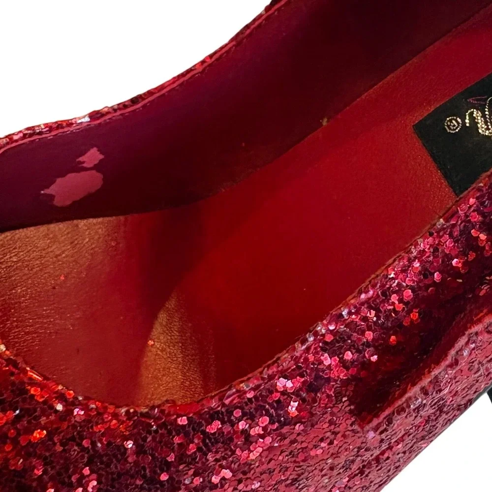 Pleaser Red Glitter Mary Jane Platform Heels Chunky Block Heel Ruby Sparkle Sz 7